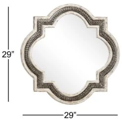 Maple And Jade 30" Scalloped Wall Mirror In Distressed White And Brownish-Gray -Home Decoration Series 64002066 8