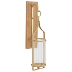 Maple And Jade 23" X 6" Candle Holder Wall Sconce In Gold, Brown And Clear