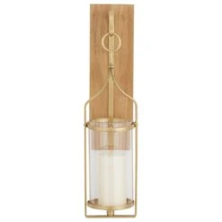 Maple And Jade 23" X 6" Candle Holder Wall Sconce In Gold, Brown And Clear -Home Decoration Series 64002637 4