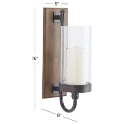 Maple And Jade 16" X 5" Candle Holder Wall Sconce In Brown -Home Decoration Series 64002785 9