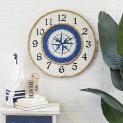 Maple And Jade 24" Nautical Wall Clock In Blue, Brown, Black And White -Home Decoration Series 64003700 5