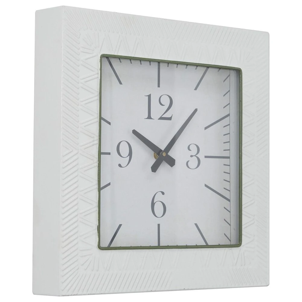 Maple And Jade 12" Embossed Wall Clock In White 3 Maple And Jade 12" Embossed Wall Clock In White