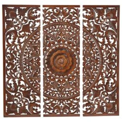 Maple And Jade 48" X 16" Bohemian Carved Floral Wall Decor In Brown (Set Of 3) -Home Decoration Series 64004286 5
