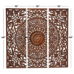 Maple And Jade 48" X 16" Bohemian Carved Floral Wall Decor In Brown (Set Of 3) -Home Decoration Series 64004286 9