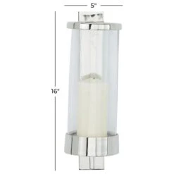 Maple And Jade 16" X 5" Candle Holder Wall Sconce In Silver And Clear 11 Maple And Jade 16" X 5" Candle Holder Wall Sconce In Silver And Clear -Home Decoration Series 64004690 5
