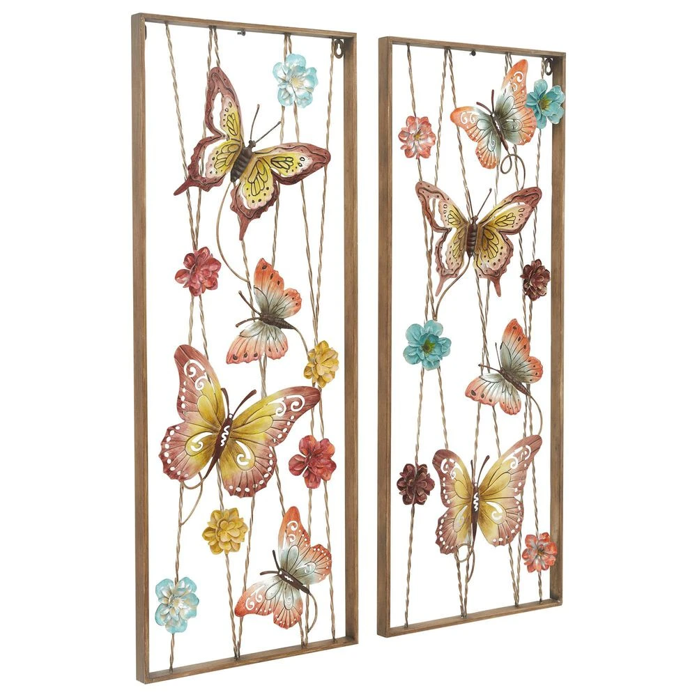 Maple And Jade 36" X 14" Butterfly Wall Decor In Blue, Red, Pink, Yellow And Gold (Set Of 2) 3 Maple And Jade 36" X 14" Butterfly Wall Decor In Blue, Red, Pink, Yellow And Gold (Set Of 2)