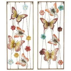Maple And Jade 36" X 14" Butterfly Wall Decor In Blue, Red, Pink, Yellow And Gold (Set Of 2) 10 Maple And Jade 36" X 14" Butterfly Wall Decor In Blue, Red, Pink, Yellow And Gold (Set Of 2) -Home Decoration Series 64005010 3
