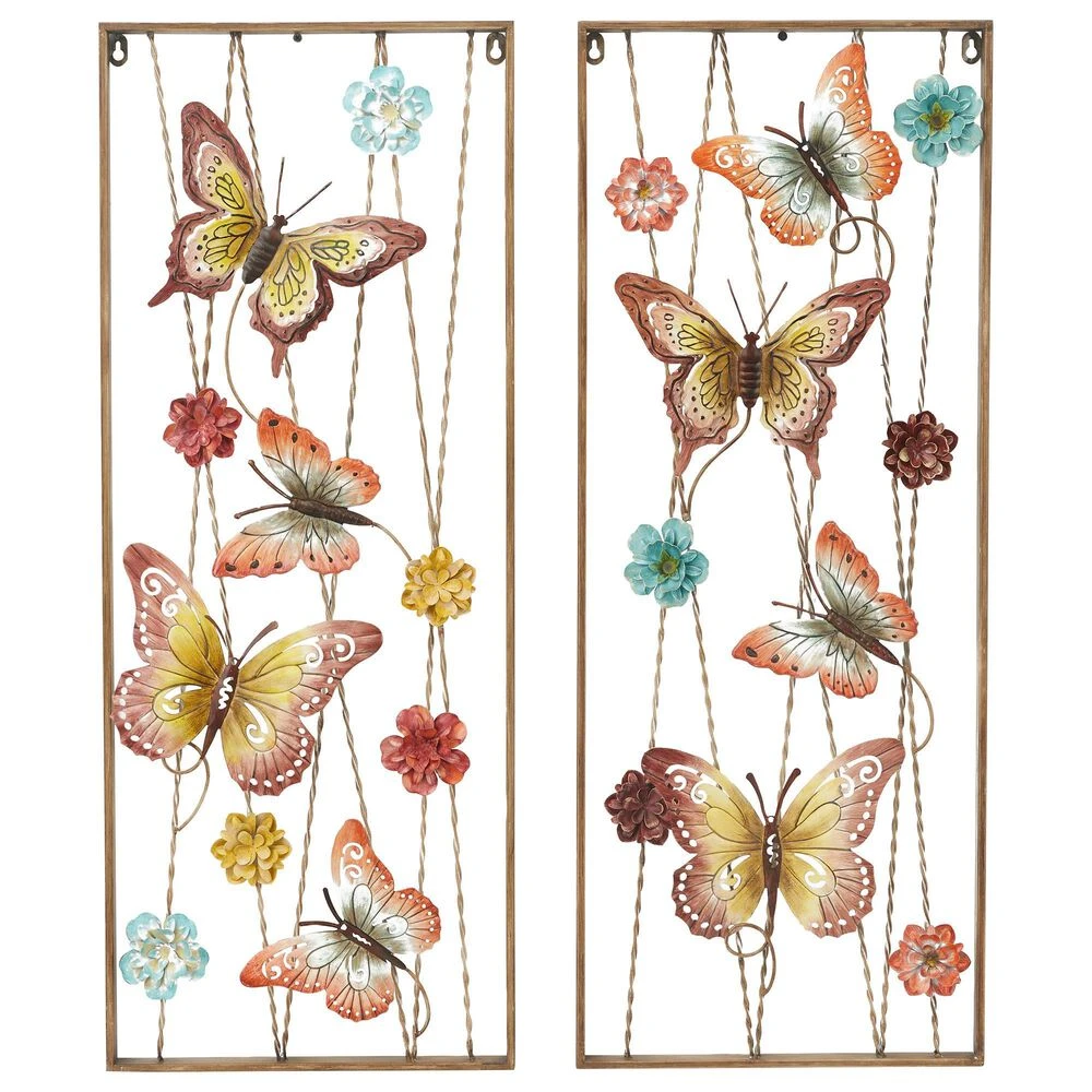 Maple And Jade 36" X 14" Butterfly Wall Decor In Blue, Red, Pink, Yellow And Gold (Set Of 2) 5 Maple And Jade 36" X 14" Butterfly Wall Decor In Blue, Red, Pink, Yellow And Gold (Set Of 2) - Image 3