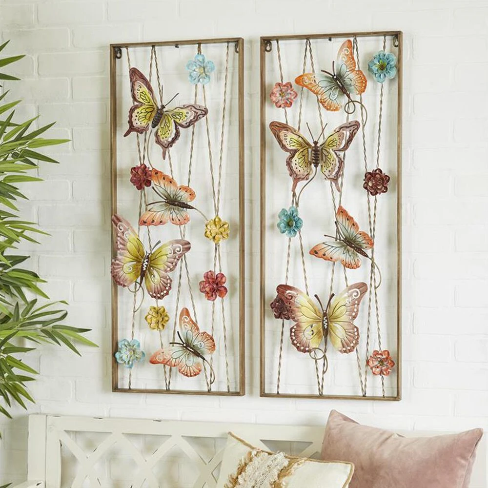 Maple And Jade 36" X 14" Butterfly Wall Decor In Blue, Red, Pink, Yellow And Gold (Set Of 2) 7 Maple And Jade 36" X 14" Butterfly Wall Decor In Blue, Red, Pink, Yellow And Gold (Set Of 2) - Image 5