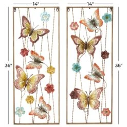 Maple And Jade 36" X 14" Butterfly Wall Decor In Blue, Red, Pink, Yellow And Gold (Set Of 2) 13 Maple And Jade 36" X 14" Butterfly Wall Decor In Blue, Red, Pink, Yellow And Gold (Set Of 2) -Home Decoration Series 64005010 6