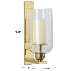 Maple And Jade 16" X 6" Candle Holder Wall Sconce In Gold And Clear -Home Decoration Series 64005291 5