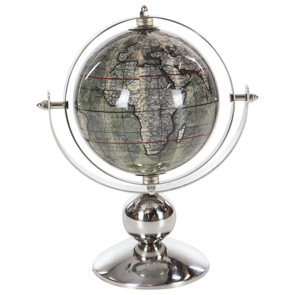 Maple And Jade 9" Stainless Steel Globe In Silver, Blue And Green 3 Maple And Jade 9" Stainless Steel Globe In Silver, Blue And Green