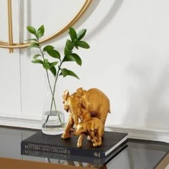 Maple And Jade Elephant Sculpture In Gold -Home Decoration Series 64009160 8