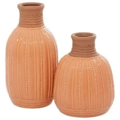 Maple And Jade Ceramic Vase In Peach And Beige (Set Of 2)