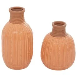 Maple And Jade Ceramic Vase In Peach And Beige (Set Of 2) -Home Decoration Series 64010796 6