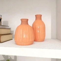 Maple And Jade Ceramic Vase In Peach And Beige (Set Of 2) -Home Decoration Series 64010796 9