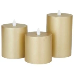 Maple And Jade 6" Unscented Flameless Candle With Remote In Gold (Set Of 3)