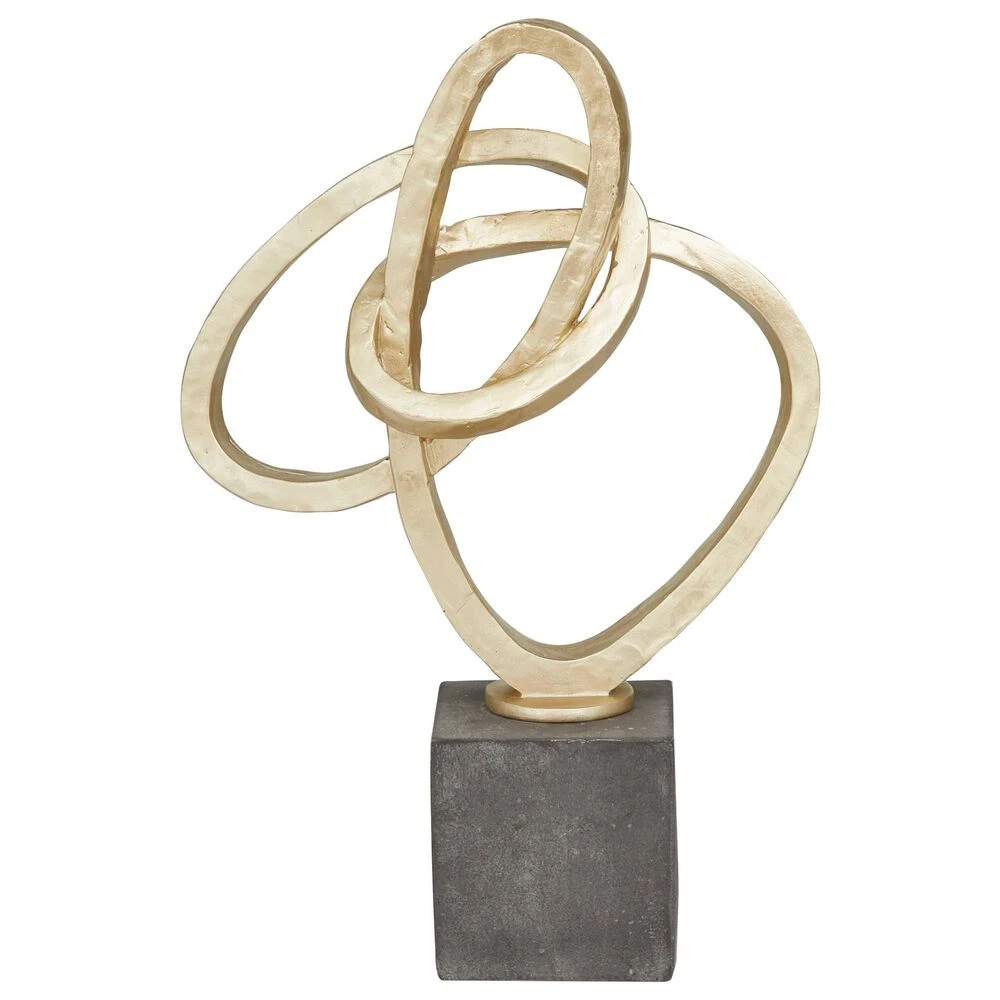 Maple And Jade 17" Abstract Infinite Random Loop Sculpture In Gold And Black 3 Maple And Jade 17" Abstract Infinite Random Loop Sculpture In Gold And Black