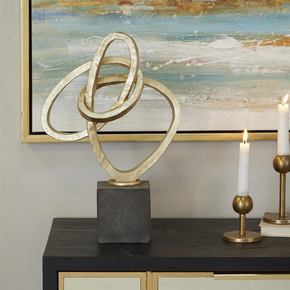 Maple And Jade 17" Abstract Infinite Random Loop Sculpture In Gold And Black 8 Maple And Jade 17" Abstract Infinite Random Loop Sculpture In Gold And Black - Image 6