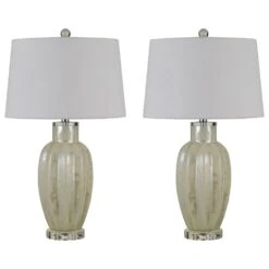 Cal Lighting Rovigo Glass Table Lamp In Ivory (Set Of 2)