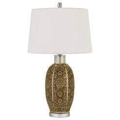 Cal Lighting Olive Ceramic Table Lamp In Brushed Steel And Cinnamon
