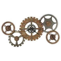 Howard Miller Cogwheel III Wall Clock In Aged Steel, Brown And Black