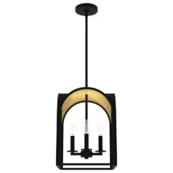 Hunter Dukestown 12" 4-Light Lantern Pendant In Natural Iron And Gold Leaf