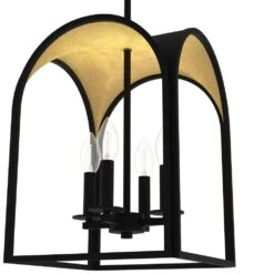 Hunter Dukestown 12" 4-Light Lantern Pendant In Natural Iron And Gold Leaf -Home Decoration Series 64205834 5