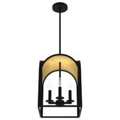 Hunter Dukestown 12" 4-Light Lantern Pendant In Natural Iron And Gold Leaf -Home Decoration Series 64205834 6