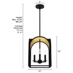Hunter Dukestown 12" 4-Light Lantern Pendant In Natural Iron And Gold Leaf -Home Decoration Series 64205834 9