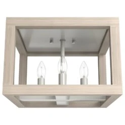 Hunter Squire Manor 4-Light Flush Mount In Brushed Nickel And Bleached Wood