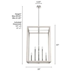 Hunter Squire Manor 22" 8-Light Pendant In Chrome And Distressed White -Home Decoration Series 64206089 6