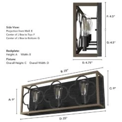 Hunter Gablecrest 3-Light Vanity In French Oak And Rustic Iron -Home Decoration Series 64208671 8