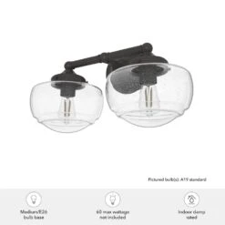 Hunter Saddle Creek 2-Light Vanity With Clear Seeded Shade In Noble Bronze -Home Decoration Series 64209240 5