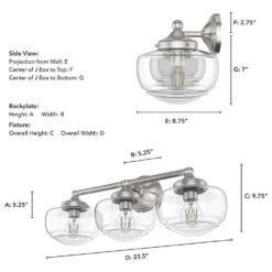 Hunter Saddle Creek 3-Light Vanity With Clear Seeded Shade In Brushed Nickel -Home Decoration Series 64209265 6