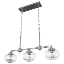 Hunter Saddle Creek 3-Light Linear Chandelier With Clear Seeded Shade In Brushed Nickel -Home Decoration Series 64209562 4