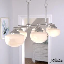 Hunter Saddle Creek 7-Light Linear Chandelier With White Shade In Brushed Nickel -Home Decoration Series 64209596 2
