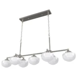 Hunter Saddle Creek 7-Light Linear Chandelier With White Shade In Brushed Nickel -Home Decoration Series 64209596 5