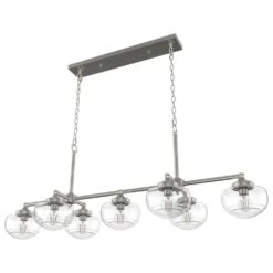 Hunter Saddle Creek 7-Light Linear Chandelier With Seeded Shade In Brushed Nickel -Home Decoration Series 64209604 5