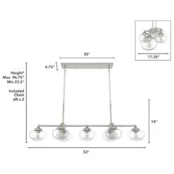 Hunter Saddle Creek 7-Light Linear Chandelier With Seeded Shade In Brushed Nickel -Home Decoration Series 64209604 9