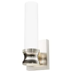 Hunter Lenlock 1-Light Wall Sconce With Cased White Shade In Brushed Nickel