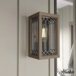 Hunter Chevron 1-Light Wall Sconce In Rustic Iron And French Oak -Home Decoration Series 64213671 5