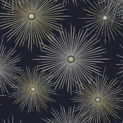 NextWall Starburst Geo 216" X 20.5" Peel And Stick Wallpaper In Midnight And Gold -Home Decoration Series 64282676 6