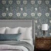 NextWall Ogee Flora 216" X 20.9" Peel And Stick Wallpaper In Indigo Dye And Sage -Home Decoration Series 64284151 1