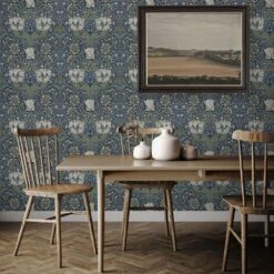 NextWall Ogee Flora 216" X 20.9" Peel And Stick Wallpaper In Indigo Dye And Sage 11 NextWall Ogee Flora 216" X 20.9" Peel And Stick Wallpaper In Indigo Dye And Sage -Home Decoration Series 64284151 3