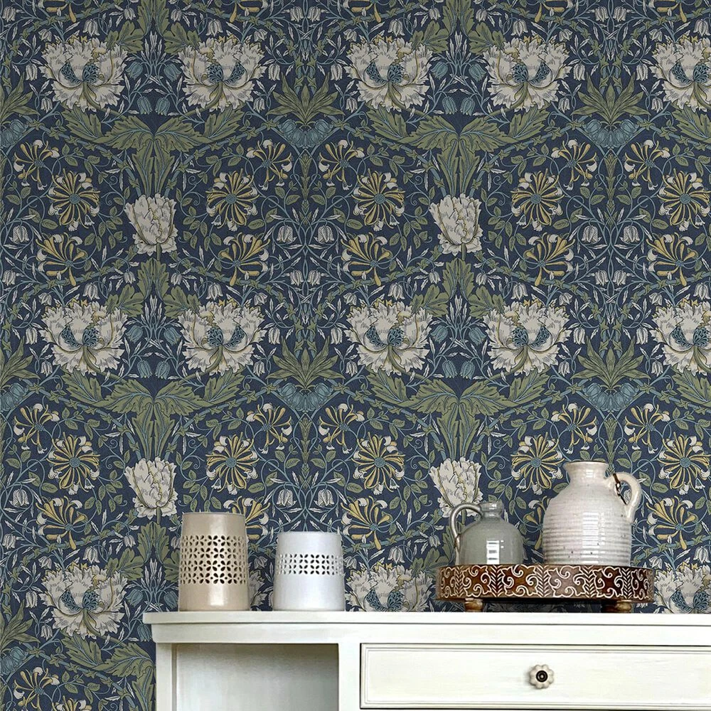 NextWall Ogee Flora 216" X 20.9" Peel And Stick Wallpaper In Indigo Dye And Sage 6 NextWall Ogee Flora 216" X 20.9" Peel And Stick Wallpaper In Indigo Dye And Sage - Image 4
