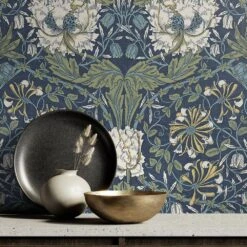 NextWall Ogee Flora 216" X 20.9" Peel And Stick Wallpaper In Indigo Dye And Sage 13 NextWall Ogee Flora 216" X 20.9" Peel And Stick Wallpaper In Indigo Dye And Sage -Home Decoration Series 64284151 5