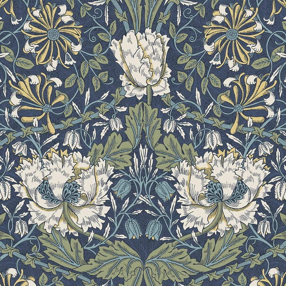 NextWall Ogee Flora 216" X 20.9" Peel And Stick Wallpaper In Indigo Dye And Sage 9 NextWall Ogee Flora 216" X 20.9" Peel And Stick Wallpaper In Indigo Dye And Sage - Image 7