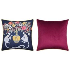Flair Industries 24" Square Floral Print Double Sided Throw Pillow In Blue And Maroon -Home Decoration Series 64517485 5