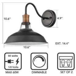 Claxy 1-Light Wall Sconce With Bell Shade In Black (Set Of 2) -Home Decoration Series 64603863 8